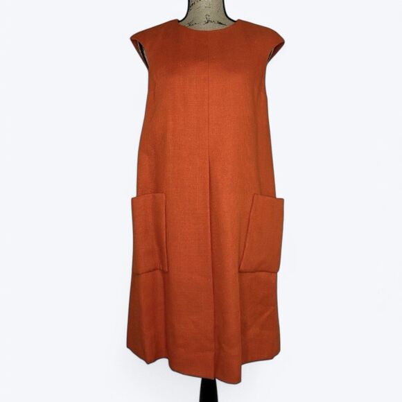 60s Vtg Mr Mort by Stan Herman Mod Shift Dress Sz 9 Tomato Red Orange Deadstock - Picture 1 of 16